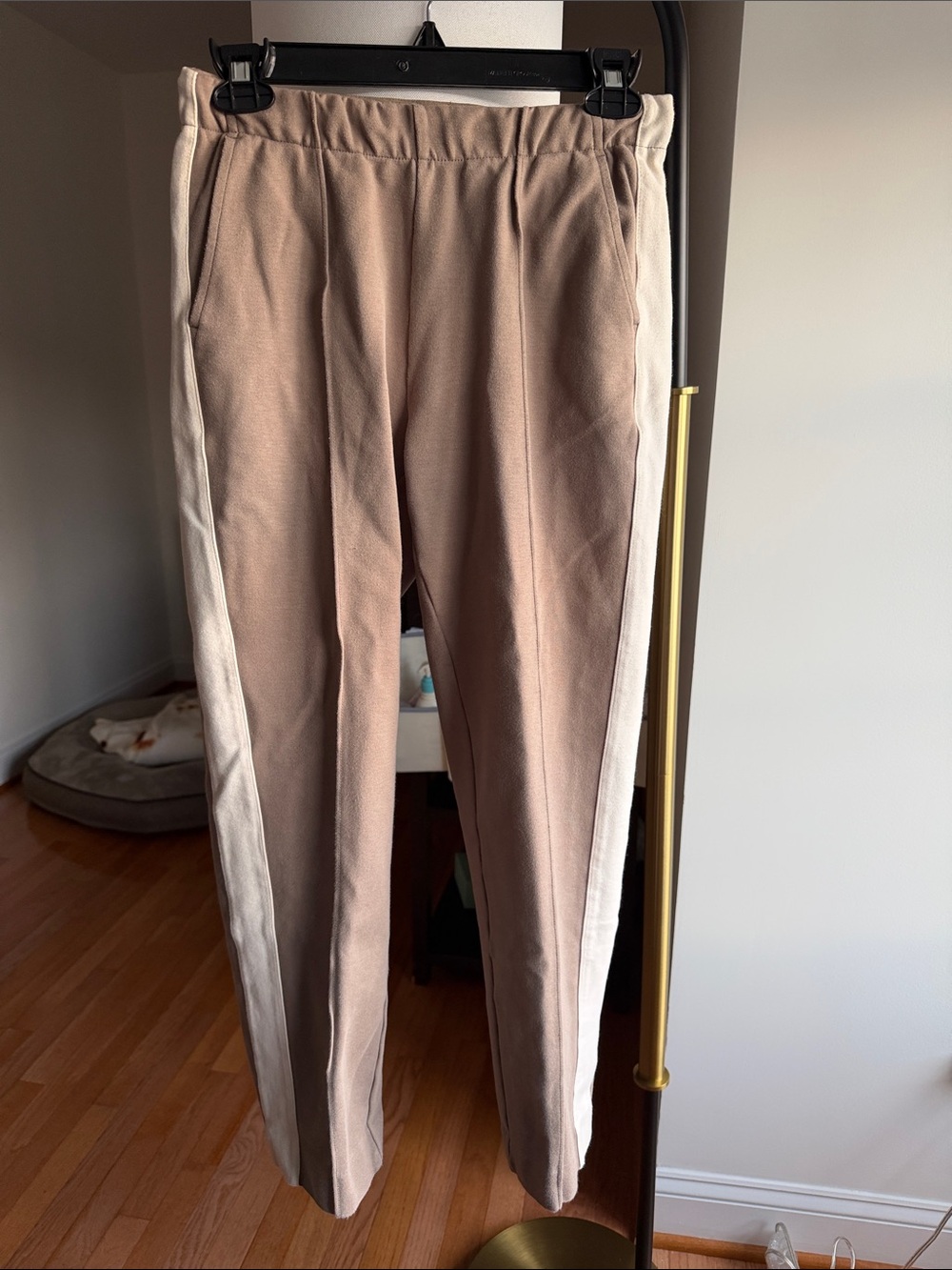 Everlane Tan pants with White Side Stripe